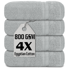 4 X Luxury Face Cloths Towels 800GSM Egyptian Cotton Flannels Premium Washcloths (Silver)