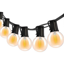 Outdoor String Lights, 50FT Patio Lights with 25 G40 Shatterproof LED Bulbs(1 Spare), Waterproof Male
