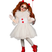 (9-10 Years) Pennywise Costume Kids Girls, Halloween Clown IT Cosplay Tutu Dresses With Gloves And Red Hairpin, Children Fancy Dress Clothing For Carnival Party Ho