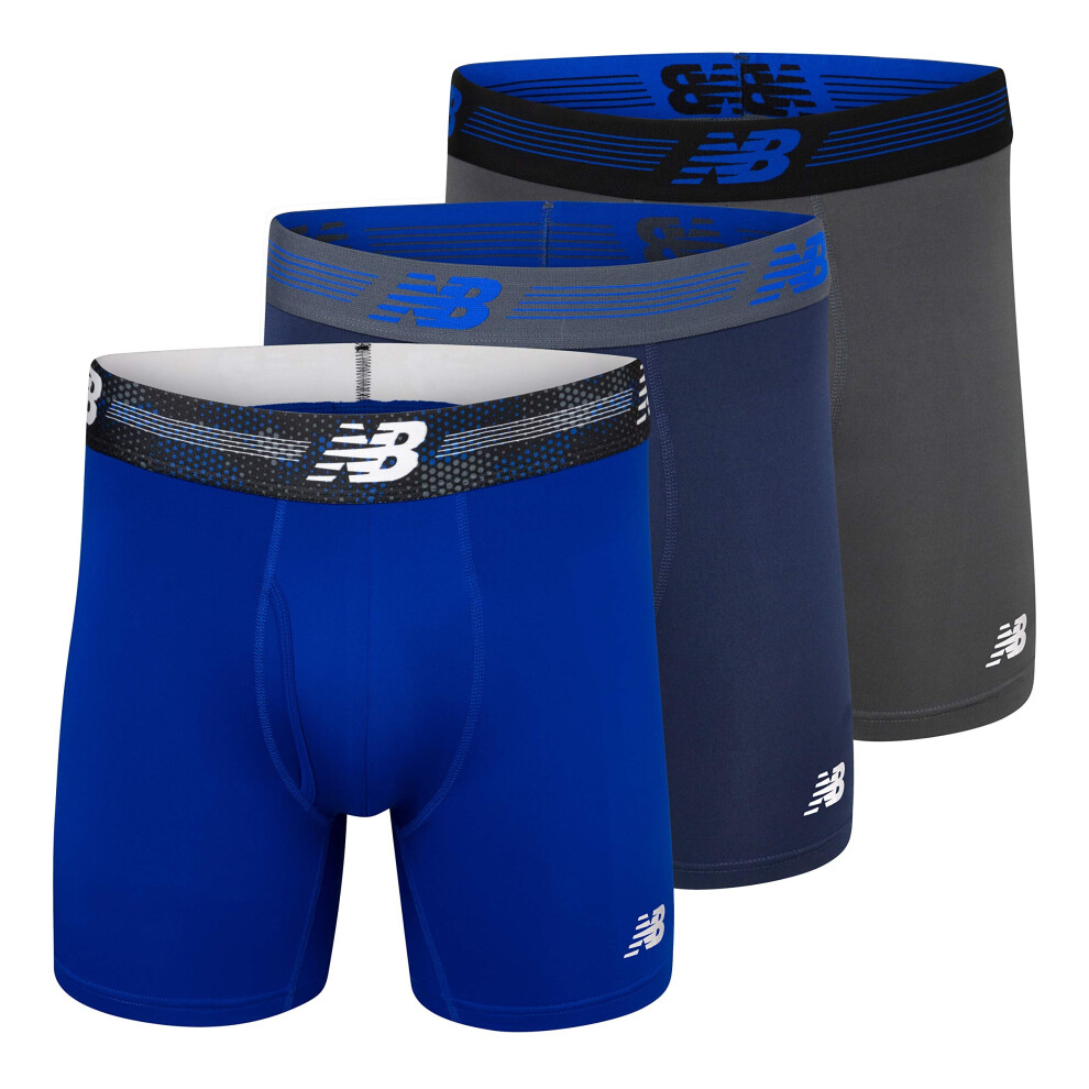New Balance Men's 6in Boxer Briefs, Fly Front with Pouch, 3-Pack, Large NB3001-3-509NL