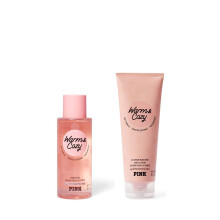 Victoria's Secret PINK Varm och Mysig Mist- och Lotionset – doft av mjuk vanilj, rostad kokos och passionsfrukt för en mysig söndagskänsla