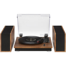 Crosley CR7502A-WA Riff, 3-Gang-Bluetooth-Vinyl-Plattenspieler, passende Stereo-Lautsprecher und 6 modulare Layouts, Walnuss