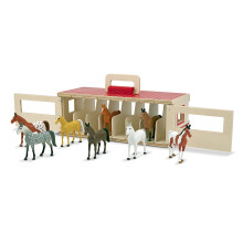 Melissa & Doug Take-Along Show-Horse Stable Legetøjsæt: træstaldboks med 8 legetøjsheste, lås, håndtag og rasvejledning