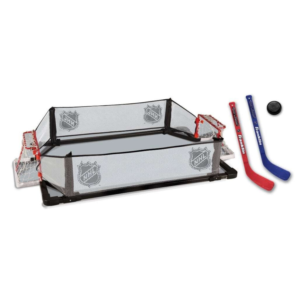 Franklin Sports Kids Knee Hockey Rink Game Set - Indoor Mini Hockey Goals + Kids Hockey Sticks Set for Floor + Rug - Toy Youth Knee Hockey Rink Game S