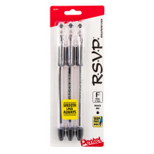 Pentel RSVP -kuulak   rkikyn   , hienoviivainen, musta muste, 3 kpl pakkaus (BK90BP3A)
