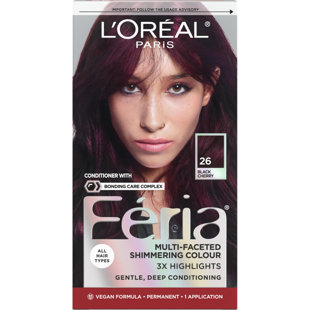 Photos - Hair Dye LOreal LOr?al Paris Feria Multi-Faceted Shimmering Permanent Hair Color High Intensity  for 3X Highlights 26 Black Cherry ( 