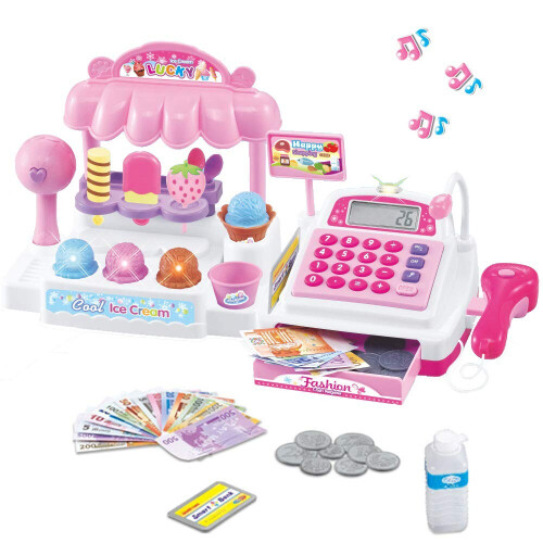 Mini Casa de Marcat pentru Înghețată cu Produse de Joacă, Scanner Funcțional, Calculator, Microfon