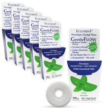 Eco-Dent GentleFloss Zahnseide gewachst, Minze Zahnseide mit veganem Pflanzenwachs, recycelbare Kartonverpackung, je 100 Yards (6er-Pack)