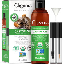 Aceite de ricino org   nico Cliganic 100 % puro (177 ml con kit para pesta   as)