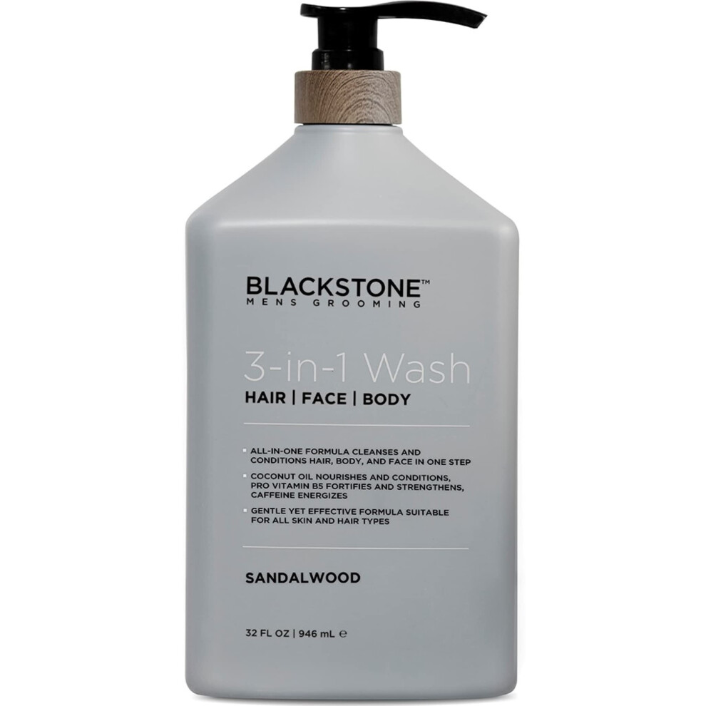 Blackstone 3-in-1 Wash for Men | Cleanse & Condition Hair  Body  & Face | All Skin & Hair Types | Coconut Oil & Vitamin B5 - Sandalwood (32 ounces)-image-OPC-PHDSW25-NEW