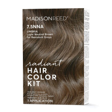 Kit de coloraci   n radiante Madison Reed en casta   o claro neutro para una cobertura del 100 % de las canas resistentes. Tinte permanente para el c