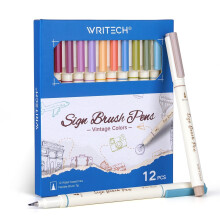 WRITECH Arts Sign Brush Pen - 12 markere pe bază de apă, cu vârf de pensulă și vârf tip marker, pentru lettering, jurnalizare și caligrafie