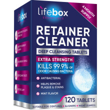 120-Count Mint Retainer & Denture Cleaner Tablets for Aligners, Retainers, Dentures & Night Guards – Odor & Stain Removal