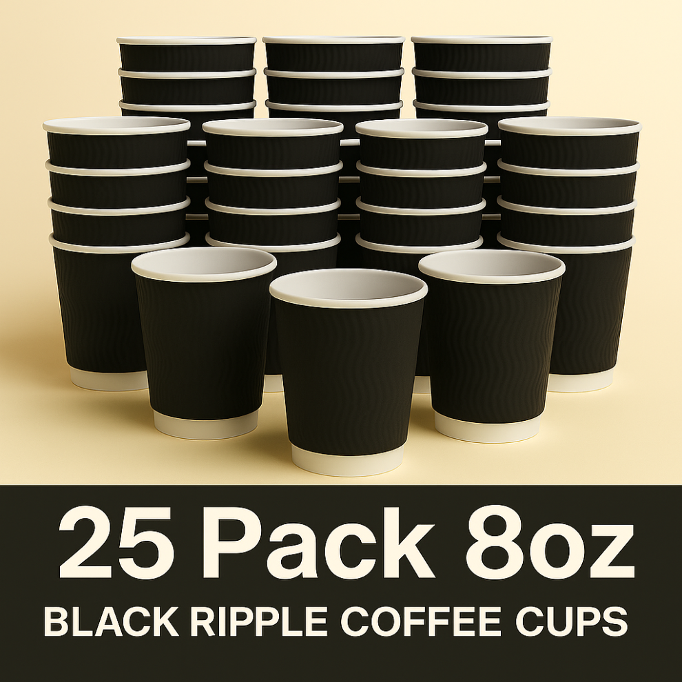 Phoenix 25 Ripple Coffee Cups 8Oz Disposable Insulated Cups No Lids Black