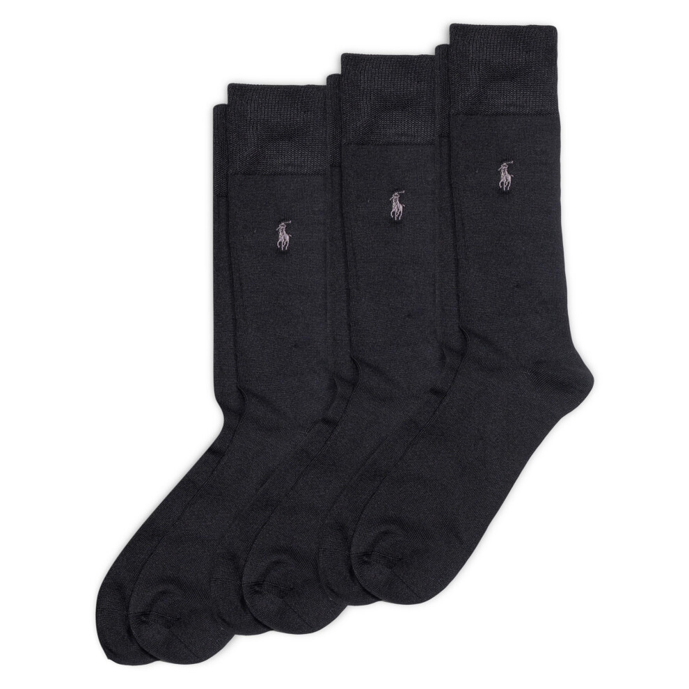 POLO RALPH LAUREN Men's Supersoft Flat Crew Sock 3 Pair Pack Black M
