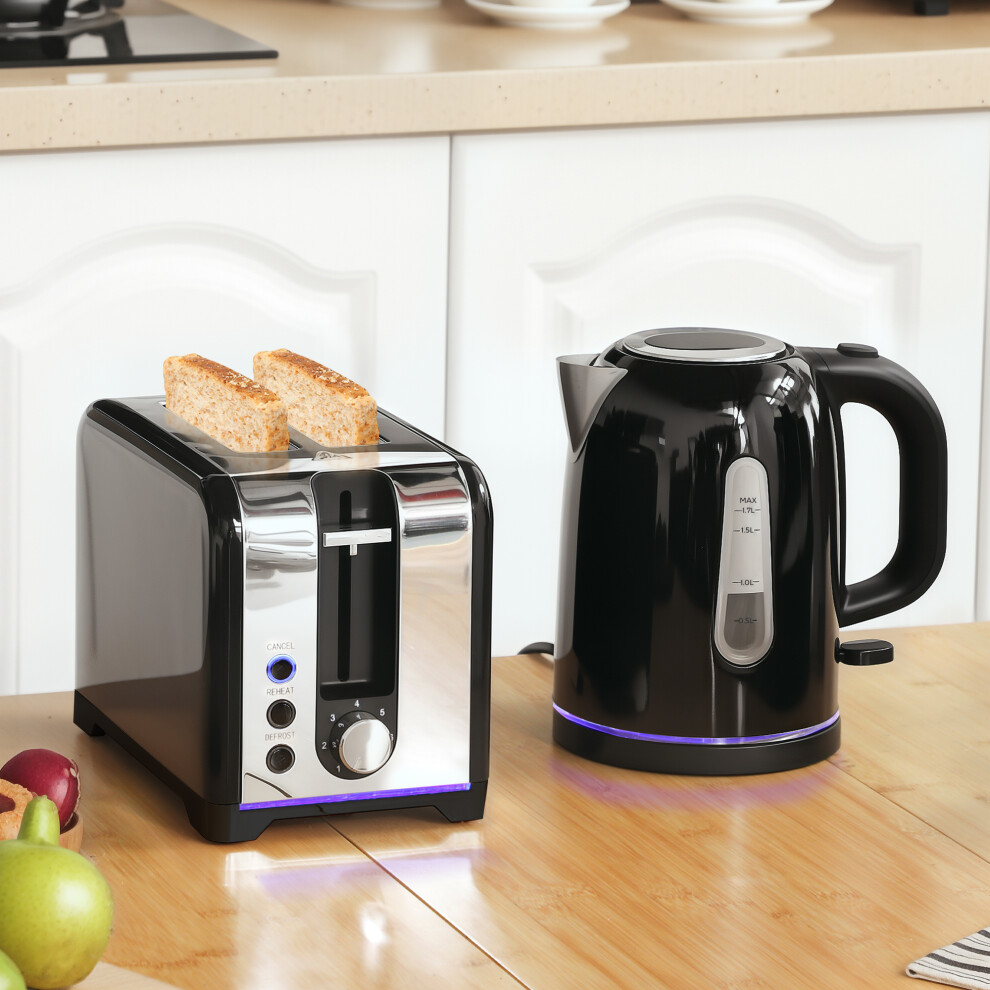 Homcom 3000W Rapid Boil Jug Kettle And 2-Slice Toaster Set, Black 1.7L