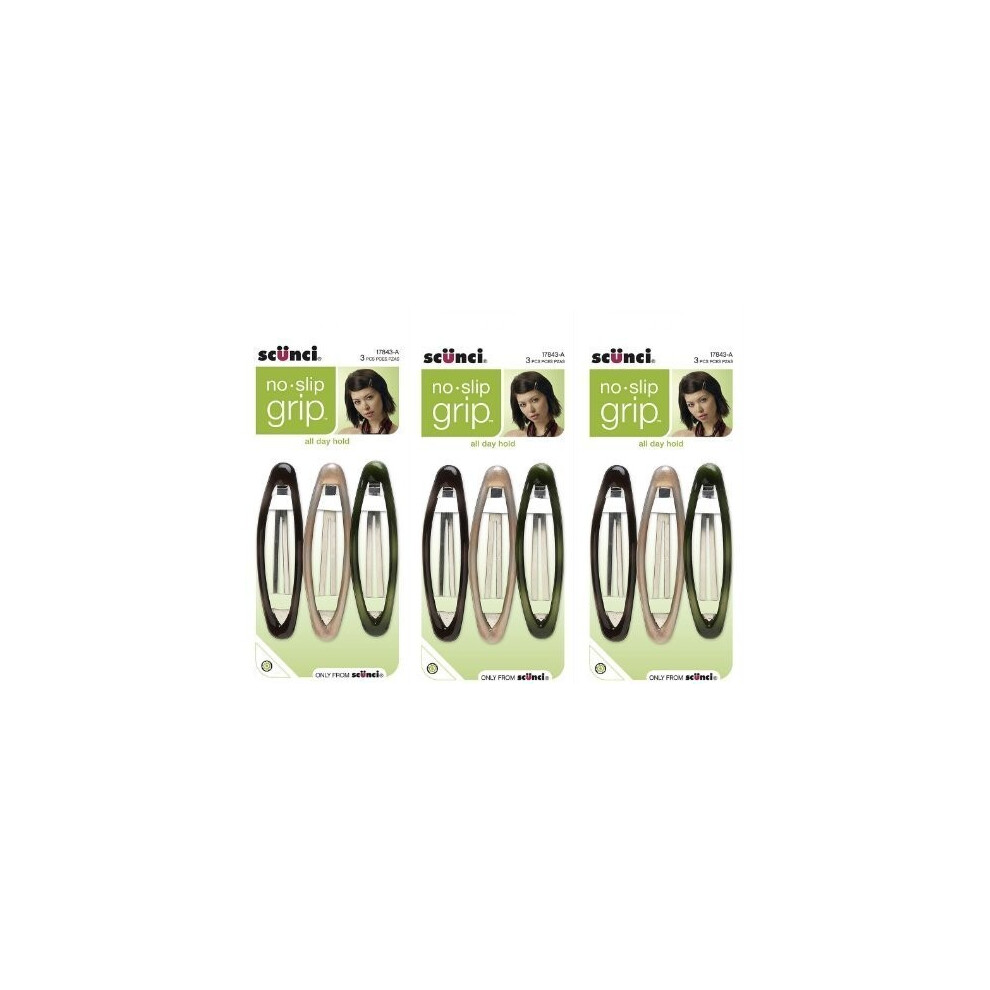 Scunci No-Slip Grip Oval Snap Clips, 8Cm, 9-Count