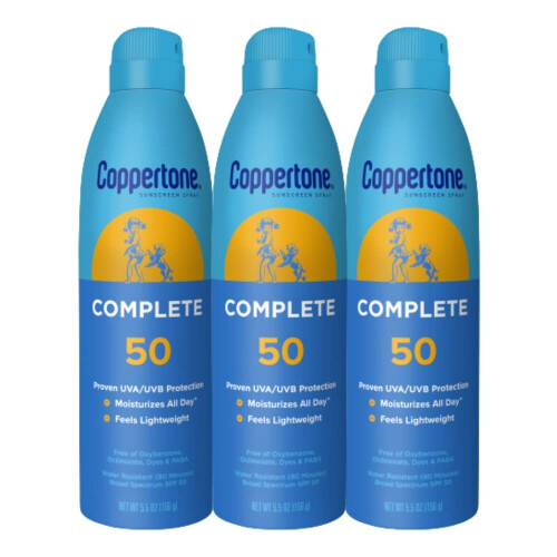 Spray cu protecție solară Coppertone Complete SPF 50, 5.5 Oz, Set de 3