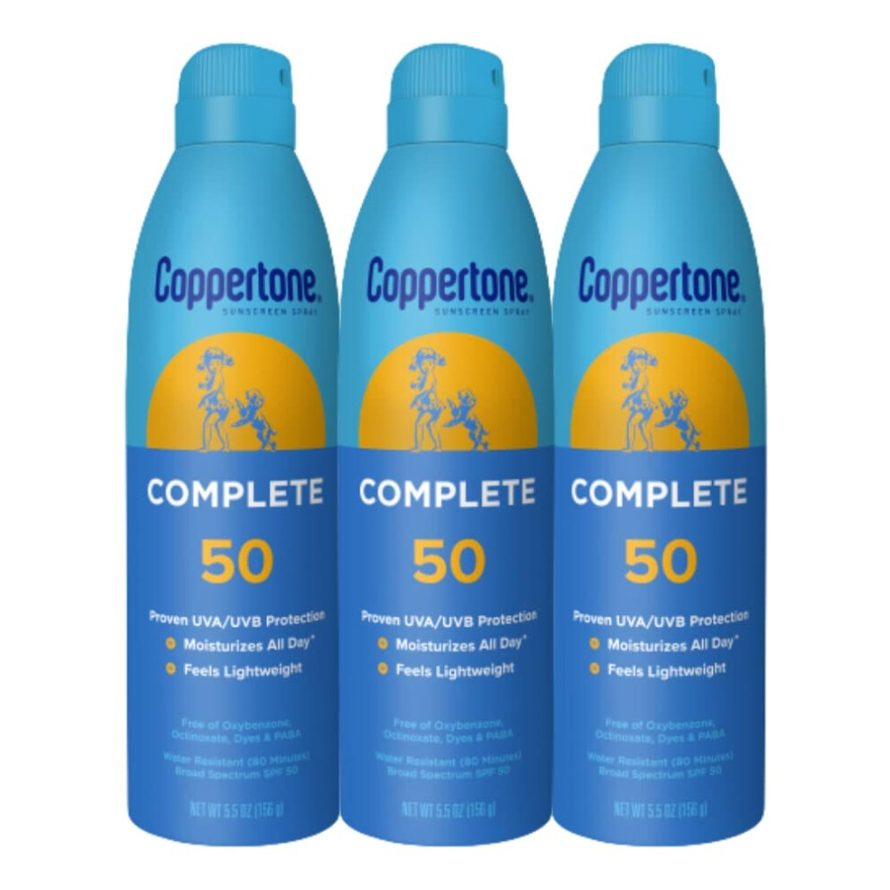 @Pet Coppertone Complete Sunscreen Spray Spf 50 Spray Sunscreen For Body Lightweight Water Resistant 5.5 Oz Pack Of 3
