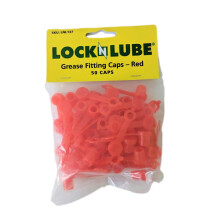LockNLube Grease Fitting Caps - Red, 50 Count (LNL137); Fits 1/4-28 SAE & M6, standard/metric fittings