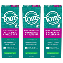 Pasta dental en gel natural antiplaca y blanqueadora sin fl  or de Tom's of Maine, vegana, menta verde, 113 g (paquete de 3)