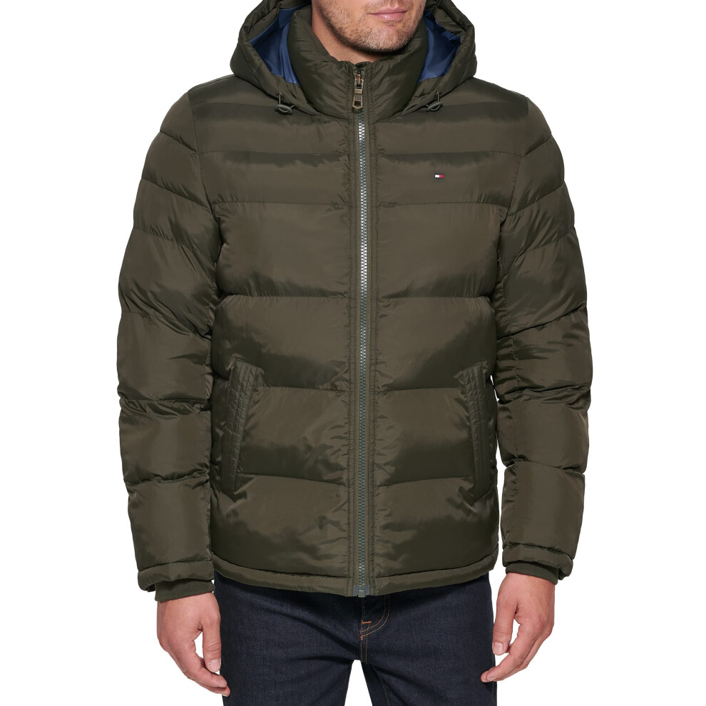 Tommy Hilfiger Men's Big & Tall Hooded Puffer Jacket - Olive, 4X Big - 156Xn122