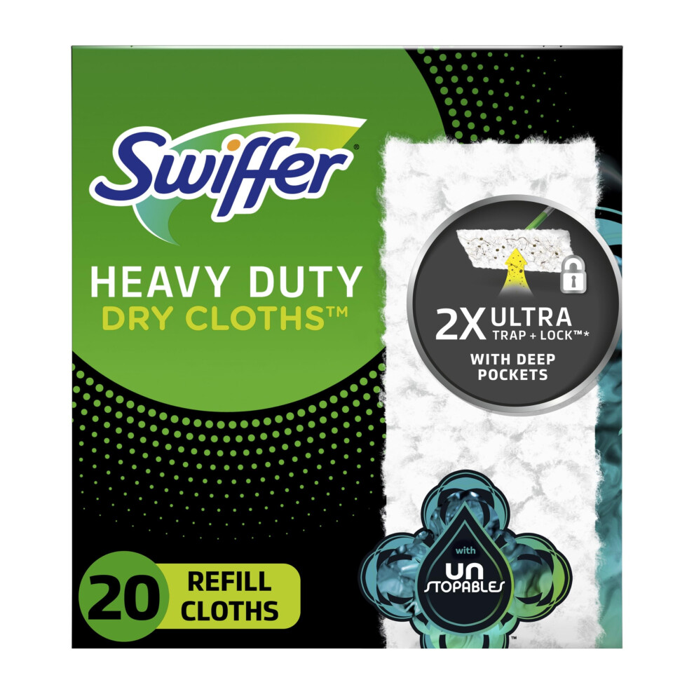Swiffer Sweeper Heavy Duty Dry Multi-Surface Cloth Refills For Floor Sweeping And Cleaning Unstopables Fresh Scent 20 Count