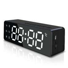 (Black) Desktop Mirror Bluetooth Speaker Alarm Clock LCD Digital Full Screen Wirelss Bluetooth Speaker Clock Portable Radio Luminous Sensor Clock