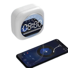 (Black) Wireless USB Bluetooth 5.0 LED Mirror Alarm Speaker TF FM Radio Home Decoran Clock