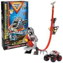Monster Jam ThunderROARus Drop-Spielset mit exklusivem Monstertruck, ber 1,80 m gro , Lichter und Ger usche, Dinosaurierspielzeug f r Kinder, f