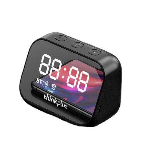(White) Speaker Alarm Clock Mirror Wireless Bluetooth Speaker LED Digital Stereo Desktop 2