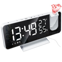 (Black) Digital Alarm Clock Electronic USB Wake Up FM Radio HD Red Projection Time Temperature and Humidity Display Table Clock