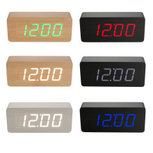 (White) Multifunctional Wooden Digital Clock Two Modes Default Display Time Built-in Battery Voice Control Switch on/off