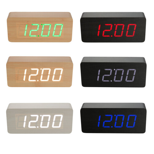 (White) Multifunctional Wooden Digital Clock Two Modes Default Display Time Built-in Battery Voice Control Switch on/off