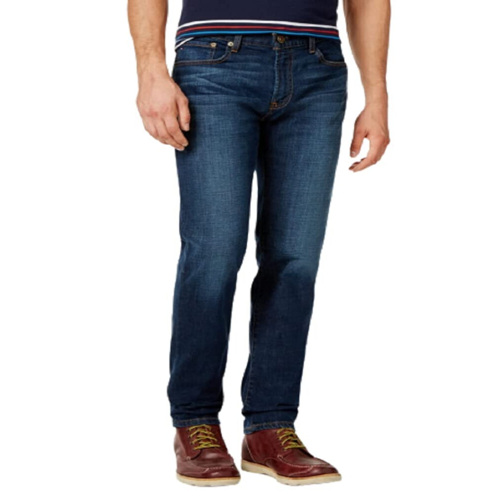 Tommy Hilfiger MęSkie Jeansy Stretch O Kroju Slim Fit – śRednie Wypranie, 42W X 32L Us, Klasyczny Denim Z PięCioma Kieszeniami-image