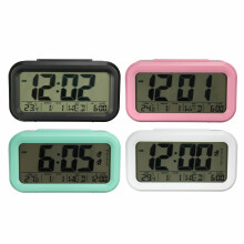 (Black) Intelligent Display Alarm Clock LCD Large Display Night Lighting Digital Clock