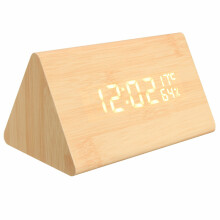 (Black) USB Voice Control Wooden Wooden Triangle Temperature LED Digital Alarm Clock Humidity Thermometer