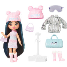 Barbie Extra Fly Minis Travel Doll Snowy Look with Icy Blue Highlights in Pastel Sweater Dress & Accessories