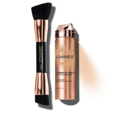 LUMINESS Silk Airbrush Foundation Starter Kit med tvåsidig buffborste - byggbar medeltäckning, återfuktande, antiåldrande