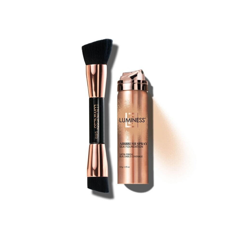 Valoisuus Luminess Silk Airbrush Spray Foundation & Buffing Brush Kit - Full Coverage Foundation & Dual-Sided Buffing Brush - Buildable Coverage Anti-Aging For