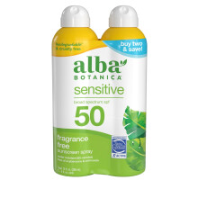 Alba Botanica Spray de Protecție Solară Sensibilă pentru Față și Corp, Fără Parfum, SPF 50, Rezistent la Apă, 5 fl oz (Pachet de 2)