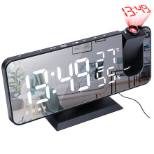 (Black) Digital Alarm Clock Electronic LED Projector Desktop Digital Projection Alarm Clock Smart Home Bedroom Bedside Clock