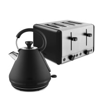 Tower Sera Kitchen Set: 1.7L 3KW Rapid-Boil Kettle & 4-Slice Toaster, Black EEJB327