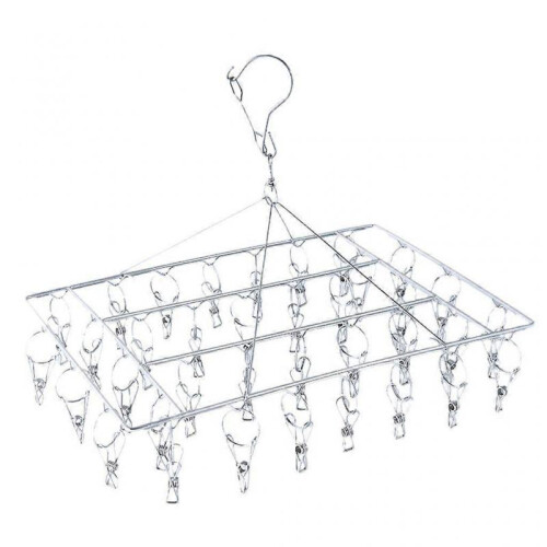 Stainless Steel Hanging Drying Rack Pins 36 Clips Clothespins Laundry Clamp For