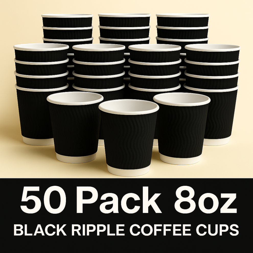 Phoenix 50 Ripple Coffee Cups 8Oz Disposable Insulated Cups No Lids Black