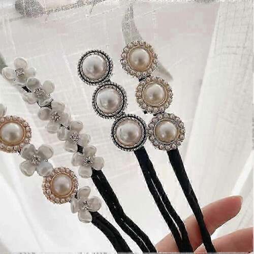 "4 Pack Women's Magic Bun Maker with Pearls and Flowers Ponytail Bun Styler Front" 1