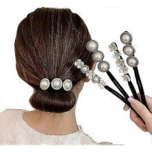 "4 Pack Women's Magic Bun Maker with Pearls and Flowers Ponytail Bun Styler Front"