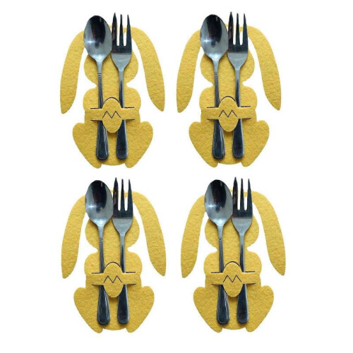 (Gray) 4pcs Easter Bunny Cutlery Storage Bag Pocket Spoon Fork Knife Cutlery Holder 1
