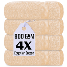 4 X Luxury Face Cloths Towels 800GSM Egyptian Cotton Flannels Premium Washcloths (Cream)
