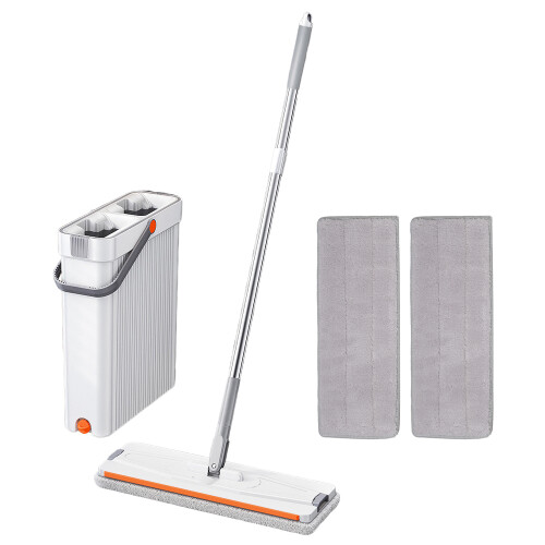 Living And Home Hands-free Flat Floor Mop and Bucket Set 1